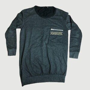 Andrew A Studded Pocket Sweater Tunic Gray Small